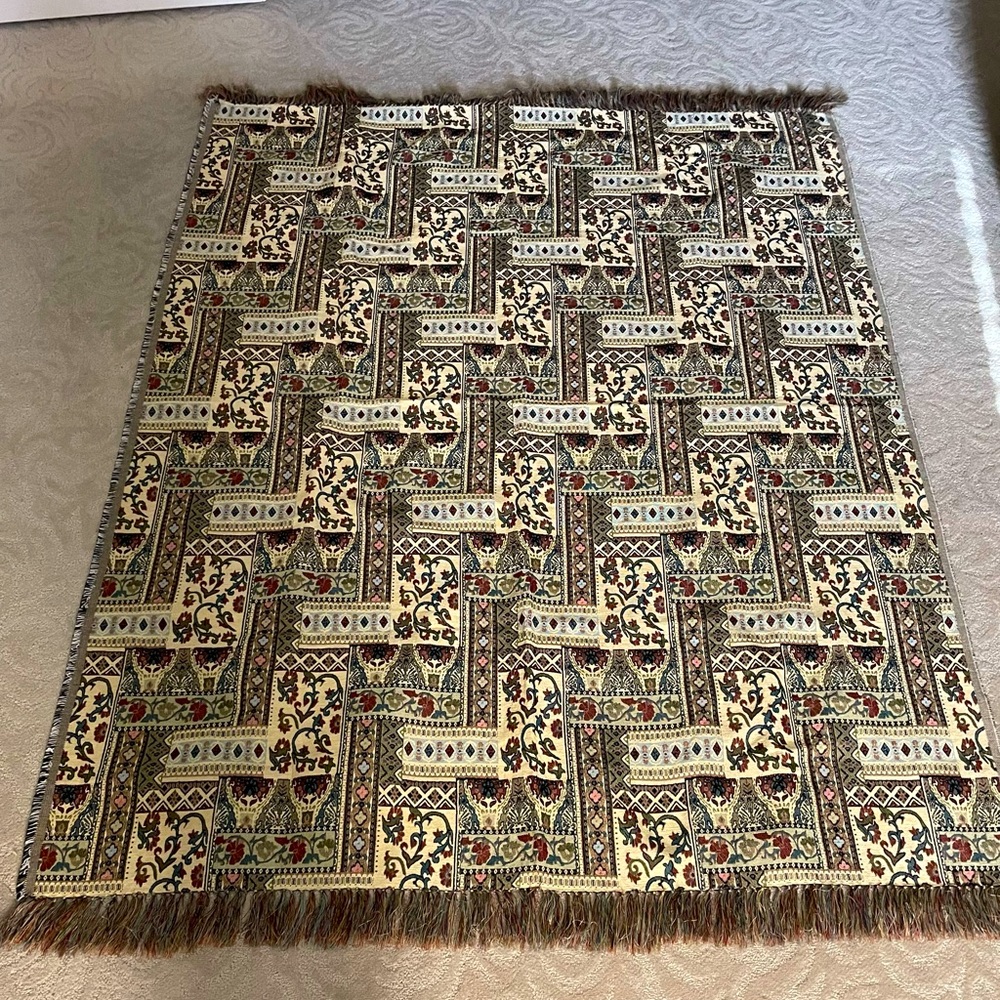 Canvas embroidered table cover or wall art rectangular about 6 ft x 7 ft tall